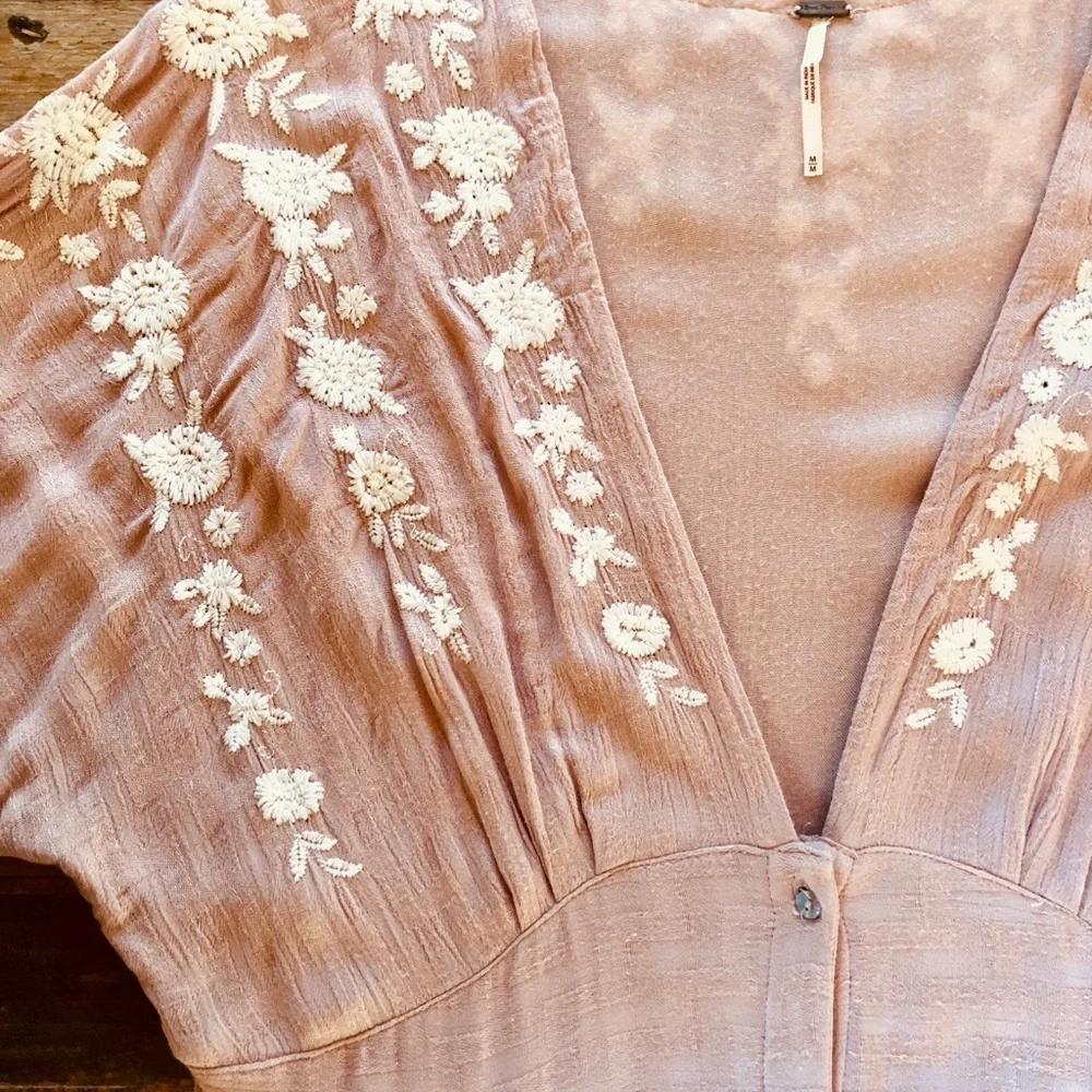 Free People Blush Pink Embroidered Midi Dress